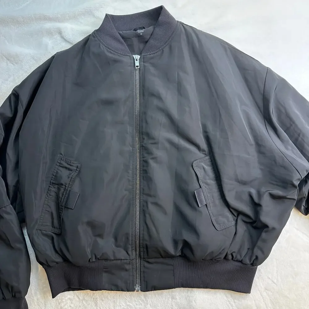 Alo Yoga It Girl Bomber Jacket Black Size Medium EUC Oversize Blade Collar - Picture 8 of 16